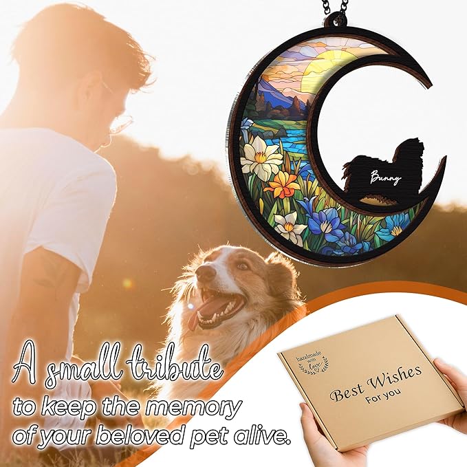 6'' Havanese Dog Memorial Suncatcher Personalized Name Dog Breed Pet Ornament Window Car Hanging Sympathy Gift for Loss of Pet Passed Away Remembrance Gift for Dog Lovers SCD-B11-6-10