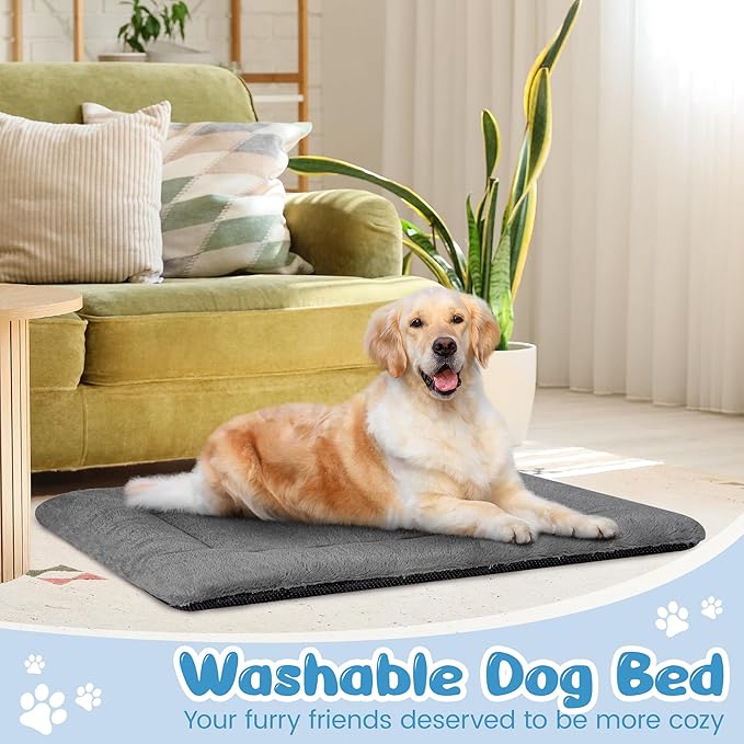Dog Bed, Dog Crate Mat Washable, Ultra Soft & Anti-Slip S Dogs Bed Fit Dogs Crates & Kennels (Dark Grey, 48.0" L x 30.0" W x 1.5" Th)