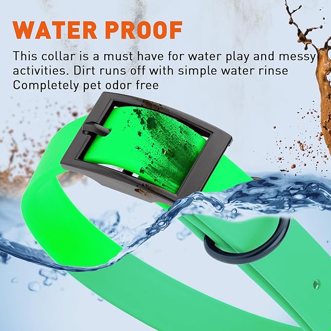 Dogline Biothane Coated Webbing Dog Collar with Black Metal Hardware: Durable Easy-Clean Everyday Collar for Dogs - Comfortable Adjustable Odor-Resistant Pet Collar, W1 x L22-25", Tropical Green