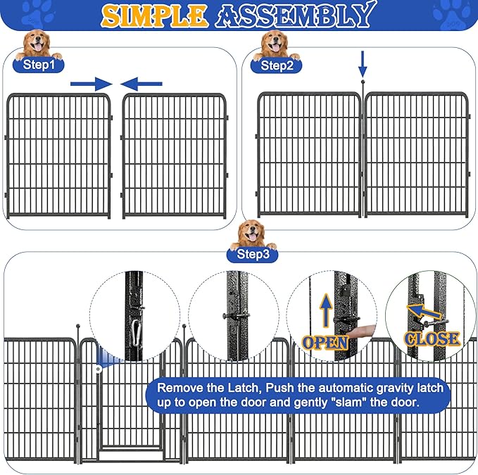 Dog Playpen Outdoor,Portable 16 Panels 40" Height Dog Fence with Anti-Rust Paint Finish for Large/Medium/Small Dogs,Pet Playpen for Yard,Camping,32in*40in*16panel