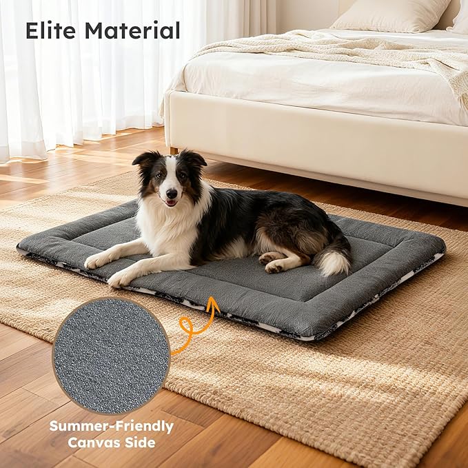 Dog Bed Mat, Dual-Sided Dog Crate Bed Mat - Ultra Soft & Machine Washable Kennel Pad for Medium Dogs, All-Season Comfort Pet Bed for Crates, Travel, and Home, Gray 30 x 18 Inch