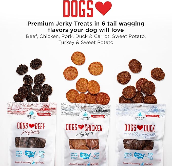 Farmland Traditions Dogs Love Chicken Jerky Dog Treats, Premium Two-Ingredient Dog Jerky with USA-Raised, Human-Grade Chicken & No Antibiotics Ever, 1 Pound (Pack of 1) Bag