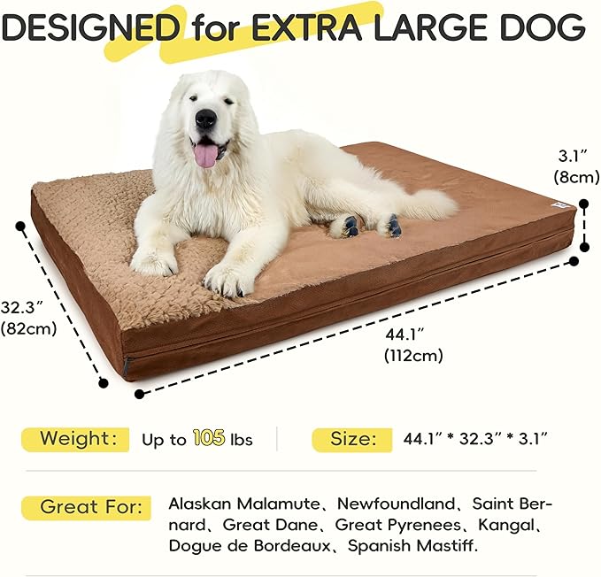 Sytopia Indestructible 44" Dog Bed for Large Dogs – Waterproof, Washable, Removable Cover, Thick Orthopedic Support, Durable Multi- Size Comfort Clearance Indoor Flat Dog Bed
