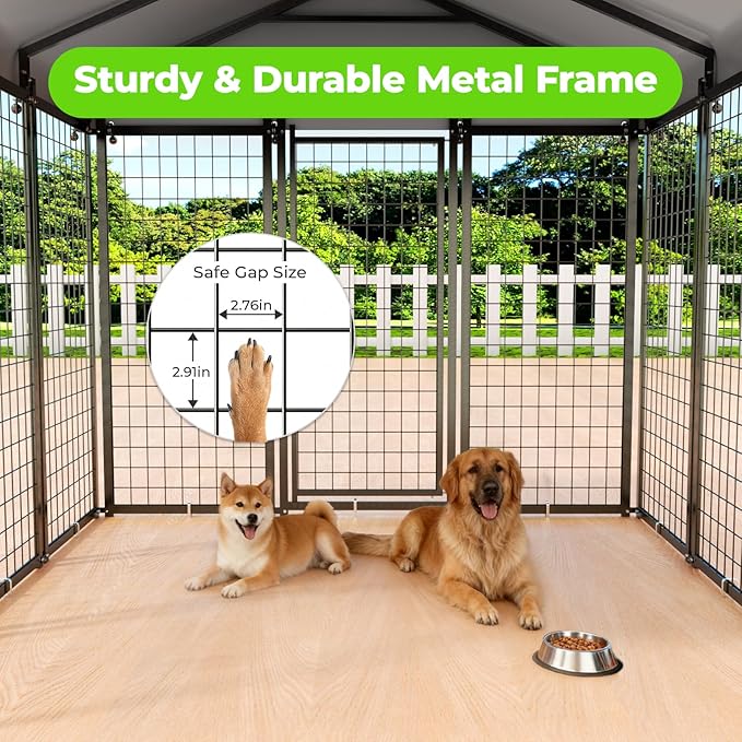 Dog Kennel Outdoor, 6x6 FT Heavy Duty Dog Pens Outside with Waterproof Roof, Metal Dog Run Fence with Galvanized Welded Wire Steel for Puppy Playpen