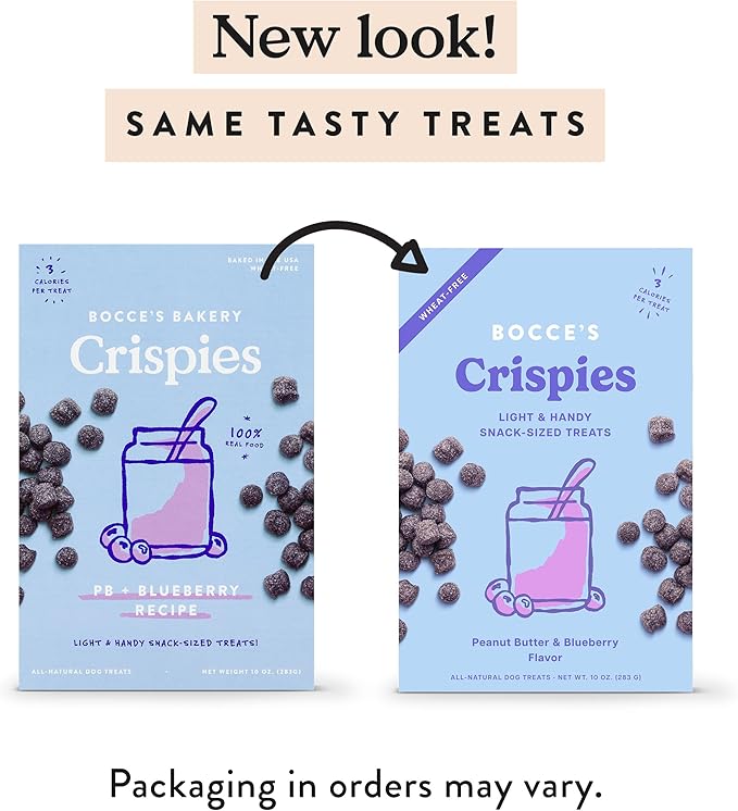 Bocce's Bakery PB + Blueberry Crispies Low-Calorie Wheat-Free Dog Treats, 10 oz