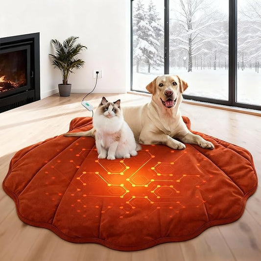 Large Dog Heating Pad Waterproof Electric Heated Pet Beds for Indoor Outdoor, Adjustable Temperature Heated Pet Beds, Washable Red Shall Shaped Cat Heating Pad Non Slip Bottom(57"X47")