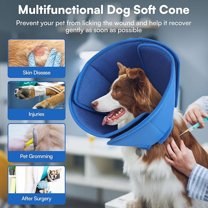Queennmore Soft Dog Cone for Small Dogs,Adjustable Comfy Dog Cones Collar Alternative for Post-Surgery Wound Healing,Cone for Dogs to Stop Licking,Blue,S