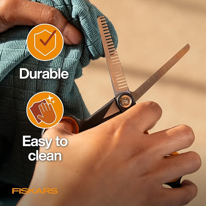 Fiskars Pet Blending Scissors, Dog and Cat Grooming Scissors, Serrated Teeth for Thinning & SoftGrip Handle, 6.5”, Orange/Black