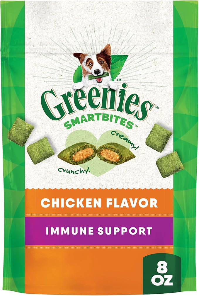 Greenies Smartbites Immune Support Crunchy & Soft Dog Treats, Chicken Flavor, 8 oz. Pack