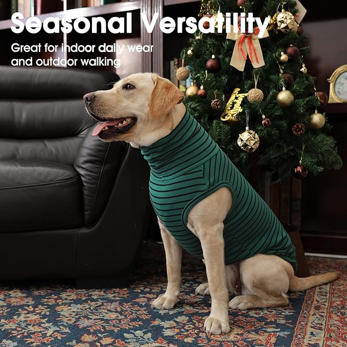 IECOii XL Dog Sweater - Stretch Fleece Vest with Turtleneck - Green Stripes,X-Large, Warm Pullover Dog Fleece Coat for Large Dogs - Christmas Pet Sweatshirt for Boys & Girls, Machine Washable