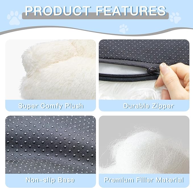 Cat Bed for Indoor Cats, Washable Pet Couch Furniture, Puppy Sleeping Nest Dog Sofa Bed for Medium Cat & Small Dogs, Plush White, 26" Lx18 Wx12 Th (for 20lbs Cats)
