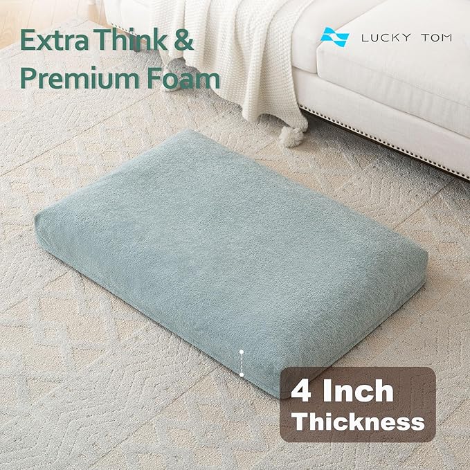 Dog Bed Crate Pad - Machine-Washable Removable Cover with Waterproof Liner, Luxury Dog Couch Bed with Non-Skip Bottom for Medium-Large Dogs & Most Crates (Green,35" x 22")