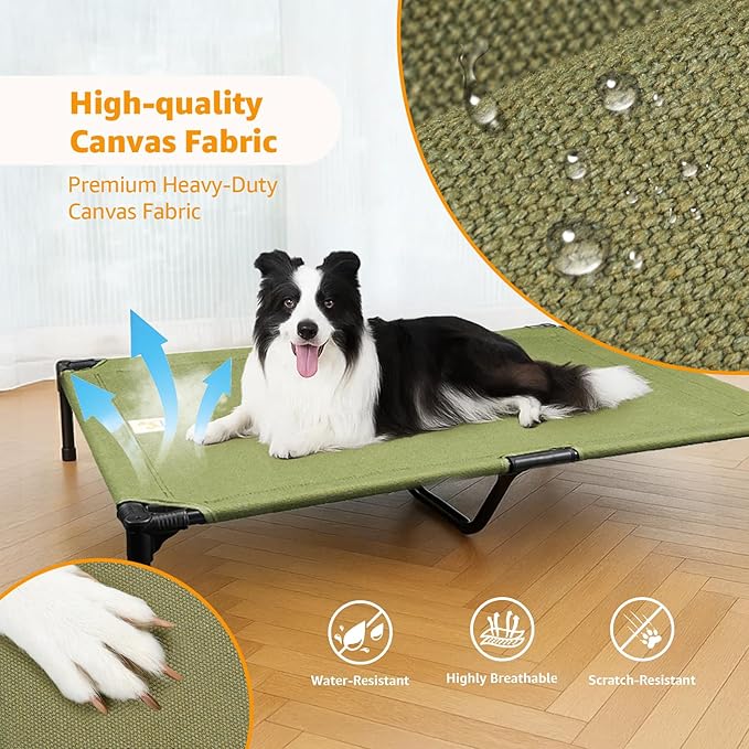 Sytopia Canvas Elevated Dog Bed, Durable Chew Proof Outdoor Raised Pet Cot for Large Dogs 42 inch, Waterproof, Breathable, Portable, Washable, Easy Assembly, Sturdy Frame for Camping & Travel, Green