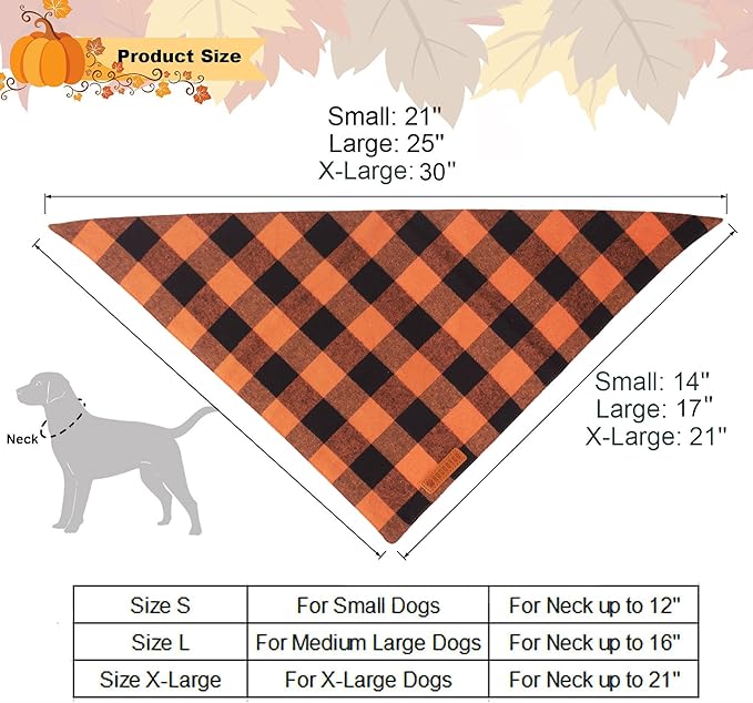 ADOGGYGO 4 Pack Plaid Dog Bandana for Fall Halloween Thanksgiving Christmas, Red Green Orange Plaid Pet Scarf Plaid Holiday Bandanas for Small Dogs Puppies (Small)