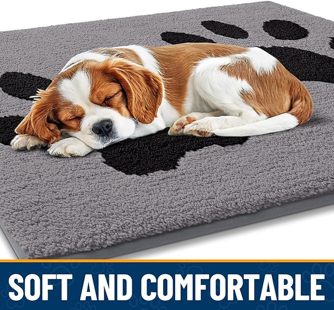 Smiry Dog Door Mat for Muddy Paws 30x20, Dirt Trapper Non Slip Washable Indoor Doormats, Absorbent Entryway Carpet for Inside Floor, Grey
