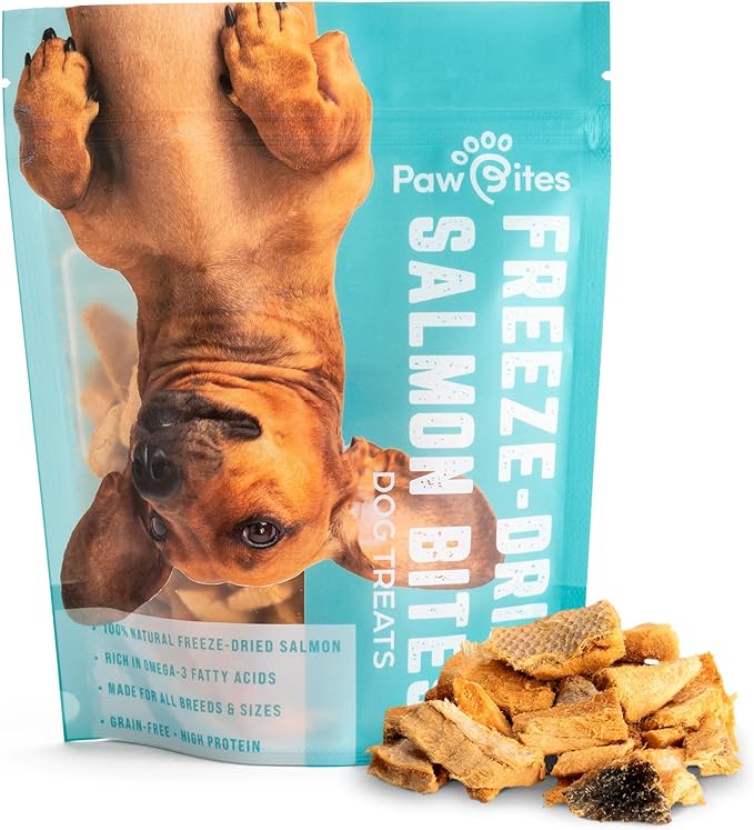 Paw Bites Freeze Dried Dog Treats - Wild Caught Salmon - Dog Food Dry Snacks - with Protein & Omega 3s - for All Breeds & Sizes - No Artificial Flavors & Dyes, No Preservatives - 1 Pouch, 4 oz