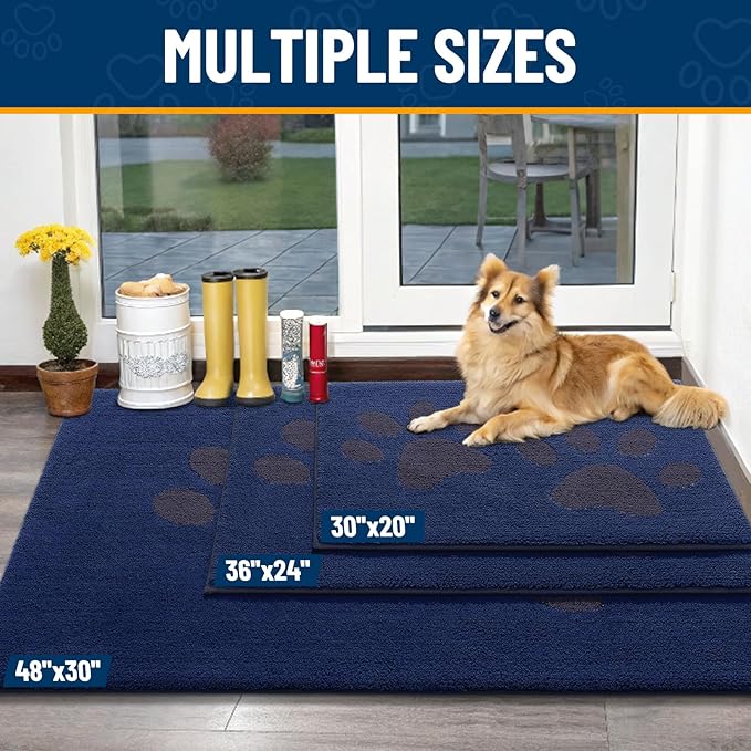 Smiry Dog Door Mat for Muddy Paws 30x20, Dirt Trapper Non Slip Washable Indoor Doormats, Absorbent Entryway Carpet for Inside Floor, Navy Blue