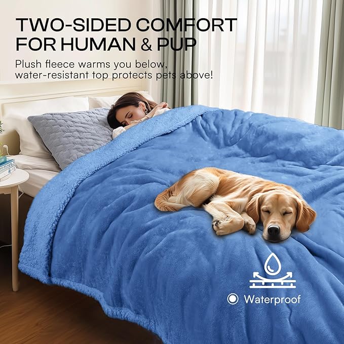 Luciphia Waterproof Pet Blanket, Liquid Pee Proof Dog Blanket for Sofa Bed Couch, Reversible Sherpa Fleece Furniture Protector Cover for Small Medium Large Dogs Cats, Navy Blue Small（40" x 28"）
