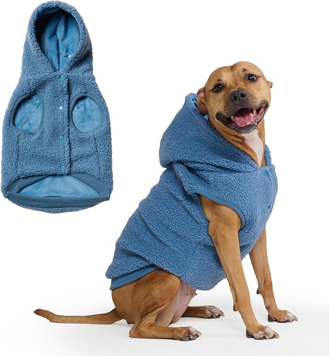 Spark Paws Fleece Dog Jacket, Hooded Sweater Vest, Warm Coat for Winter - Suitable for Small Medium Large XL XXL Breeds - Blue - 2XL