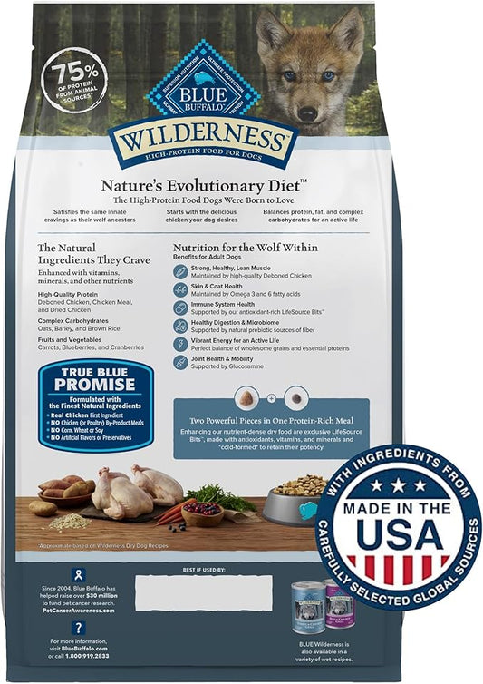 Blue Buffalo Wilderness Puppy High Protein Dry Dog Food with Real Chicken Plus Wholesome Grains, Made in The USA with Natural Ingredients, Chicken, 13-lb. Bag