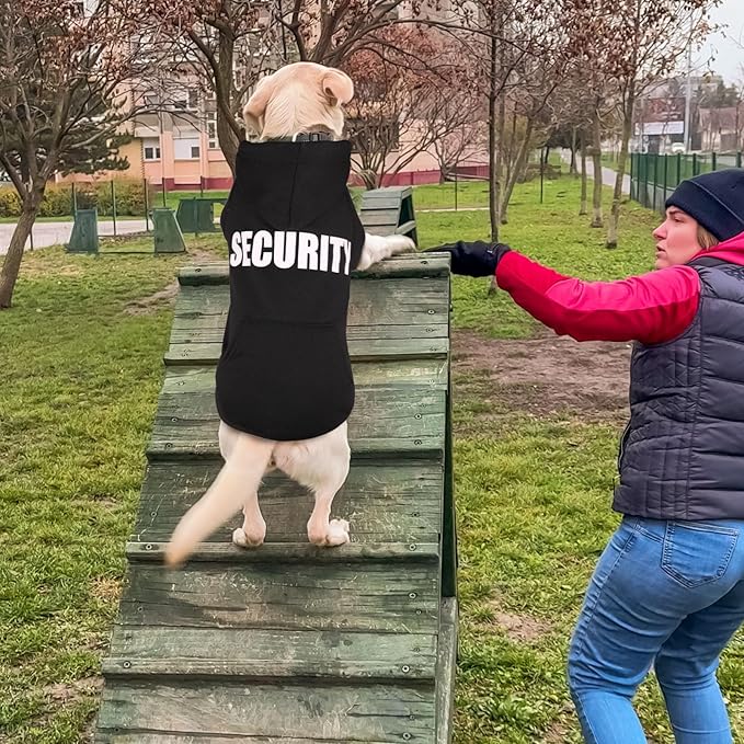 3XL Dog Sweaters for Large Dogs,Security Dog Hoodie,Warm Brushed Fleece Sweatshirt with Hood & Pocket,Leash Hole,Cozy Cold Weather Pet Clothes Sweater for Small,Medium,and Large Dogs,3XL