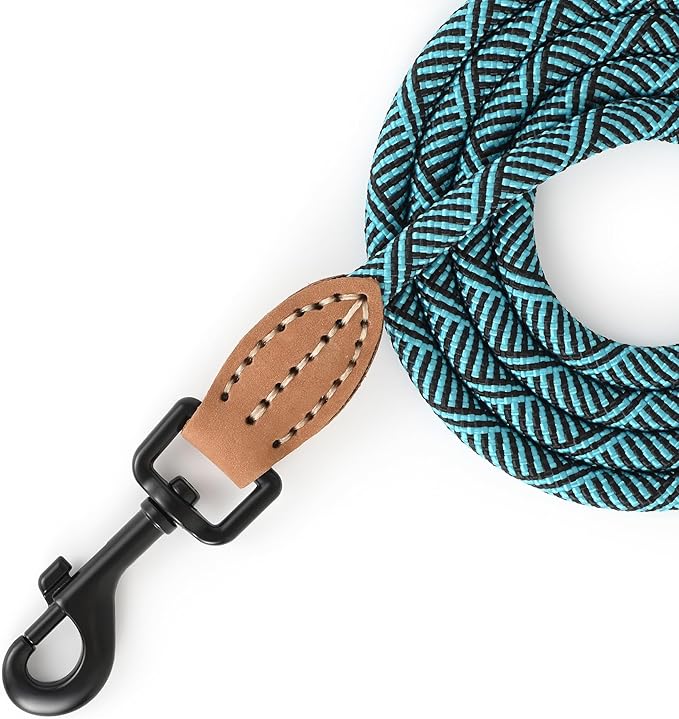 Mile High Life Small Dog Leash, Thin Rope Leash with Genuine Leather Connection and Heavy Duty Metal Clasp, Great for Small Medium Dogs(Green,60 Inch-1/3)