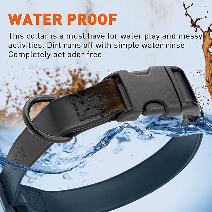 Dogline Durable Biothane Waterproof Collar for Dogs - Odor-Resistant Coated Webbing, Quick-Release Design, Comfortable Adjustable Fit, 1" W by 15-25" L, Black