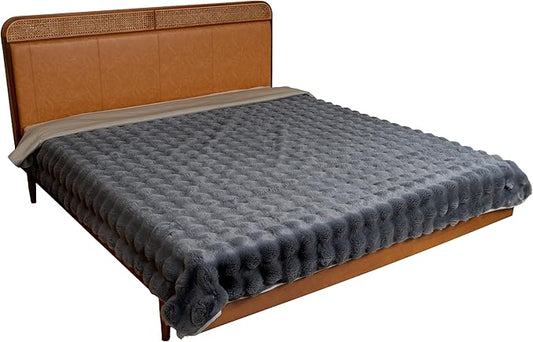 Waterproof Dog Bed Cover, Dog Pad Soft Plush Pet Blanket with Anti-Slip Back for Bed Couch Sofa, Furniture Protector for Small, Medium and Large Dogs and Cats (Noble Gray-Bubble, 68"x82")