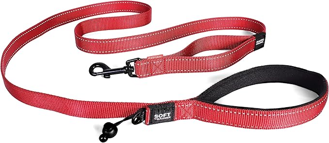EzyDog Soft Trainer Dog Leash with Traffic Control Handle - Reflective Stitching for Nighttime Safety and Superior Strength and Comfortability for Training Small Dogs (Under 26 lbs) (72”, Red)