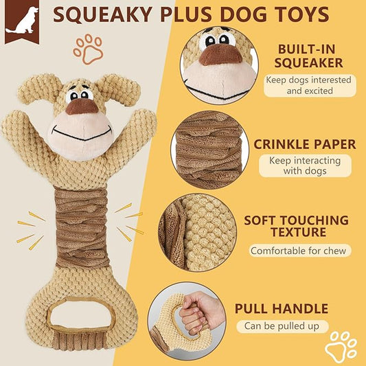 Dog Toys for Large Dogs, Plush Squeaky Dog Chew Toy with Crinkle Paper, Tough Tug of War Dog Toys - Interactive Puppy Toys for Small, Medium, Large Dogs