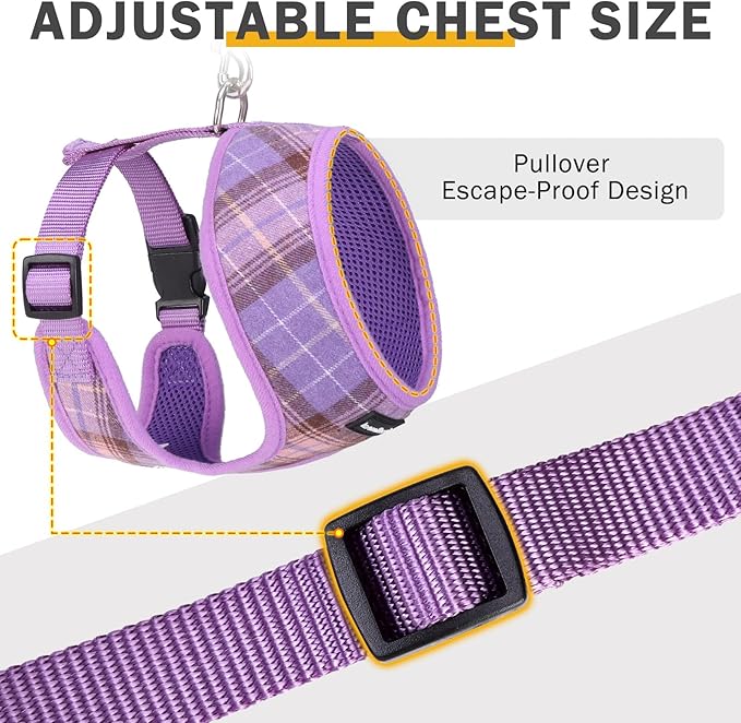SCENEREAL Puppy Dog Harness with Leash Set for Small Medium Sized Dogs, Soft Mesh Step in Pet Harnesses and Leash, No Chock Plaid Adjustable No Pull Vest for Dogs Cats, Chihuahua,Bulldog (Purple S)