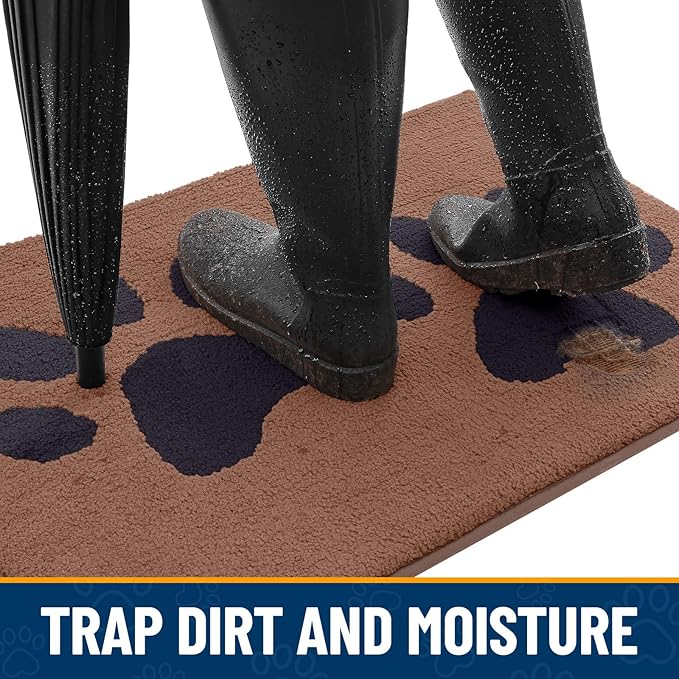 Smiry Dog Door Mat for Muddy Paws 48x30, Dirt Trapper Non Slip Washable Indoor Doormats, Absorbent Entryway Carpet for Inside Floor, Camel and Black