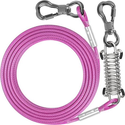 Tresbro 20 FT Dog Tie Out Cable with Spring, Shock Absorbing Tether Chains for Outside Aavilable in 10/15/20/25/30/40/50/70/100/120 FT, Heavy Duty Leads for Yard for Medium & Large Dogs Up to 500 LBS
