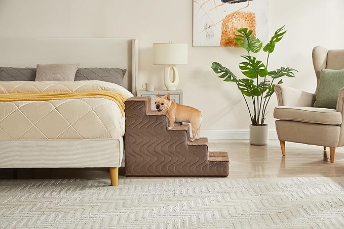 Dog Stairs for Bed, Dog Steps for High Bed, Pet Steps for Small Dogs and Cats, Non-Slip Balanced Pet Ramp Indoor (Brown, 22.5" H x 16" W x 30" L, 5)