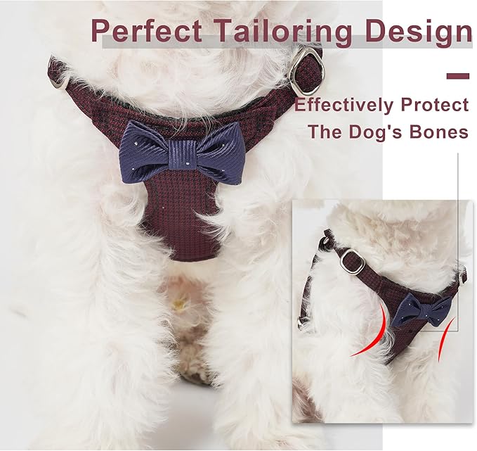 Puppytie No Pull Dog Harness with Multifunction Dog Leash,Soft Adjustable No Choke Escape Proof Pet Harness Vest for Medium Dogs,Plaid deep red,M