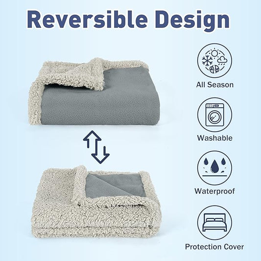 Kritter Planet Waterproof Dog Blankets for Small Dogs, Puppy Blankets for Litter, Cat Blankets for Indoor Cats Washable, Reversible Fleece Pet Mat for Crates, Car Seats, and Furniture