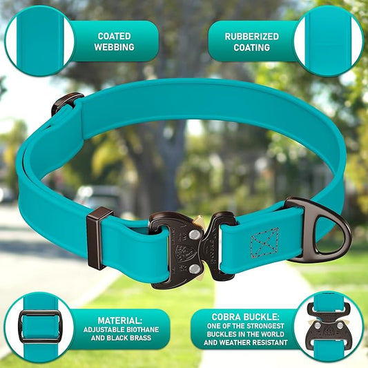 Biothane Dog Collar with Cobra Buckle - Made in USA - QR Code Dog Tag ID Included - Adjustable Heavy Duty Dog Collars for Medium Large Dogs - Waterproof Military Grade Tactical Collar for Dogs