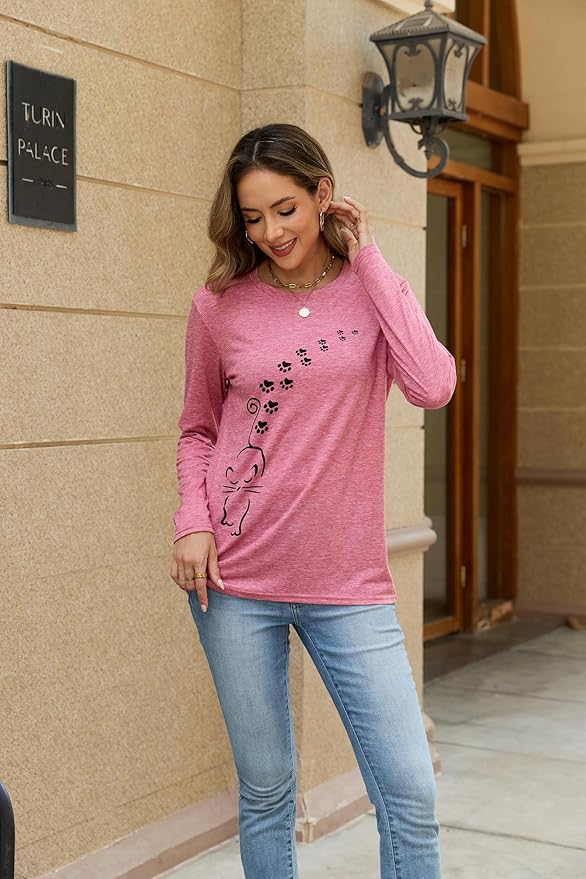 Women's Long Sleeve tees Cat Mom Graphic Tee Shirts Womens Graphic t Shirts Pullover Tops