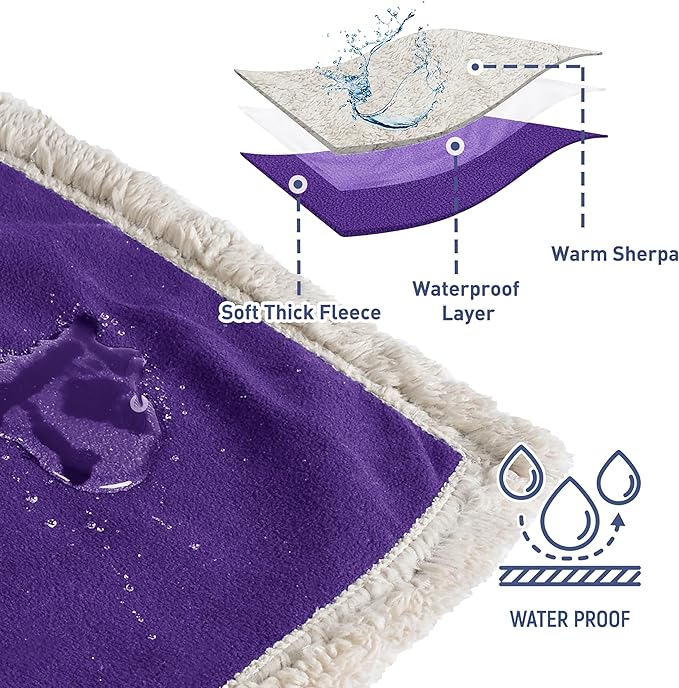 Catalonia Waterproof Bed Blanket, Washable Leakproof Bed Cover, Reversible Protector Blanket for Couch Sofa, Stain Proof Blanket Pad for Adults, 80X90 inches, Purple