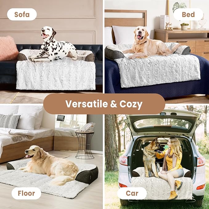 Calming Extra Large Dog Bed for Couch, 45 x 37 inch Removable Couch Cover for Dogs Washable, Non-Slip Fluffy Plush Dog Sofa Mat for Furniture Protector - Grey