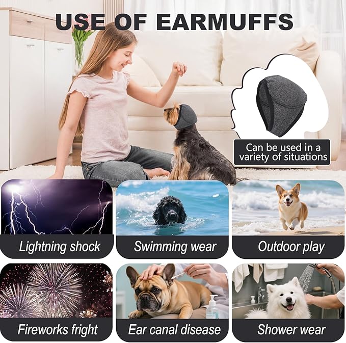 Dog Ear Muffs No Shake Ear Wraps for Dogs Ear Protection for Noise & Anxiety Relief Comfort Calming Hoodie, Protection Firework Grooming Bathing and Force Drying (Grey S)