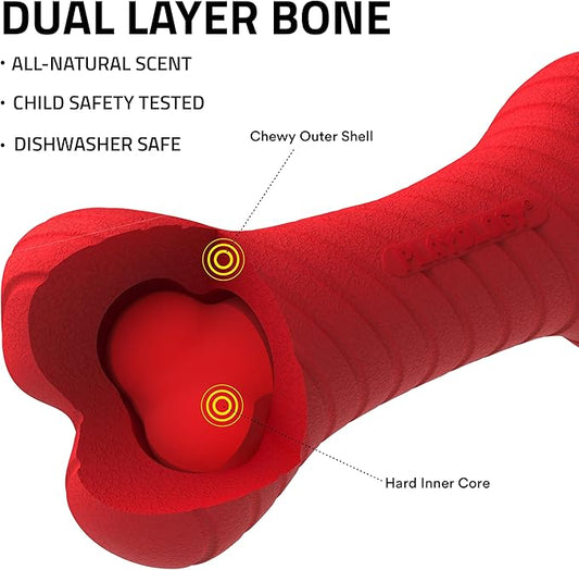 Playology Dog Toys | Dual Layer Bone Durable Chew Toy Bone for Dogs | Jumbo Grandma's Gravy Scented Toy - Easy to Clean and Made from Non Toxic Materials