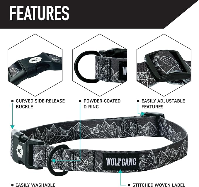 Wolfgang Heavy Duty Martingale Dog Collar with Quick Release Nylon Buckle for Walking & Training, WolfMountain Print, Large