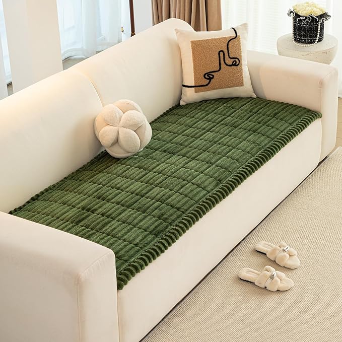 Christmas Faux Fur Plush Dog Couch Cover, 3D Stripe Fuzzy Sofa Covers, Non-Slip Fluffy Dog Bed Cover Pet Blanket, Washable Furniture Protector for Puppy Cat (Dark Green,28"x70")
