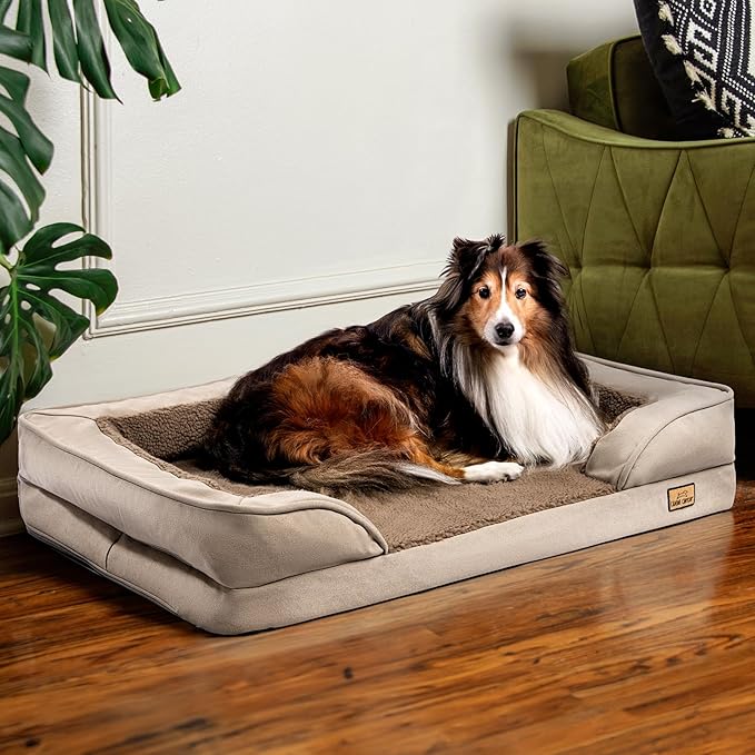 JoJo Dog Bed for Large Dogs, Washable Dog Sofa with Removable Cover, Supportive Foam Pet Couch Bed with Nonskid Bottom, Tan