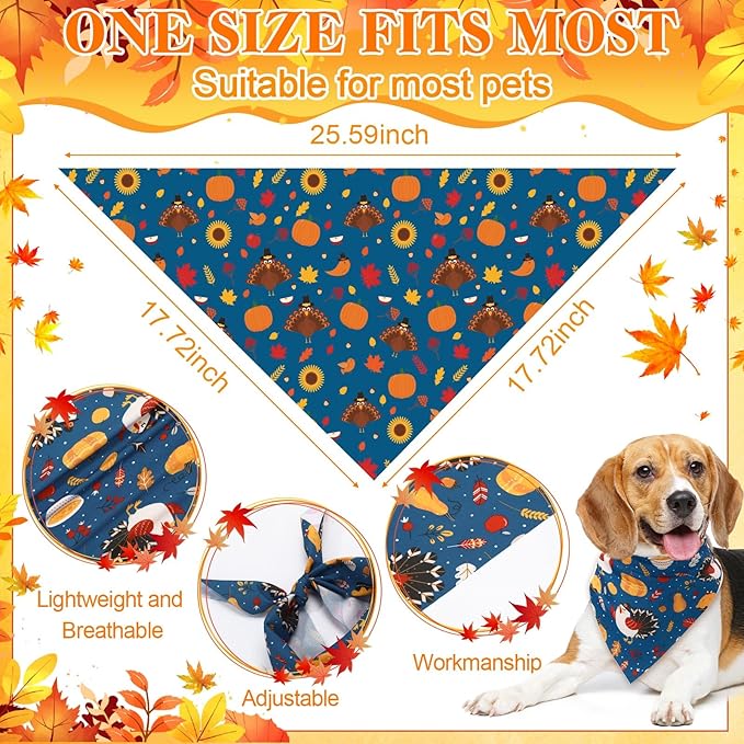 Amylove 120 Pcs Christmas Dog Bandanas Bulk Thanksgiving Day Holiday Triangle Dog Pack Puppy Kerchief Bandana Adjustable Pet Scarf for Pet Cat Costume Accessories Decor(Turkey)