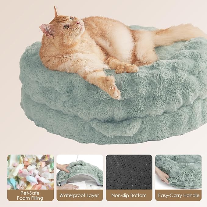 EHEYCIGA Small Dog Bed and Cat Couch for Puppy and Kitten - Fluffy Faux Rabbit Fur Pet Sofa with Washable Removable Cover, Waterproof and Non-Slip, 23 Inch, Sage Green