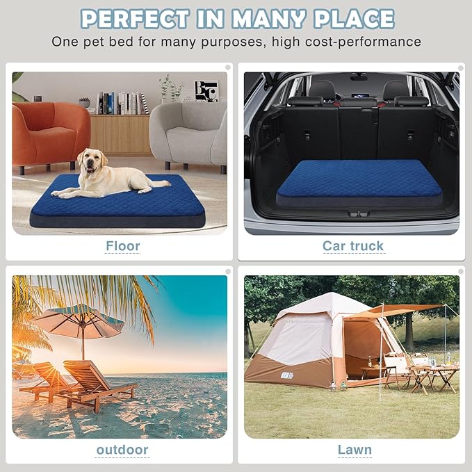 JoicyCo Large Dog Bed, Orthopedic Foam Big Dog Bed Mattress, 40 inch Joint Relief Pet Sleeping Beds, Non Slip Bottom with Removable Washable Cover, Dark Blue