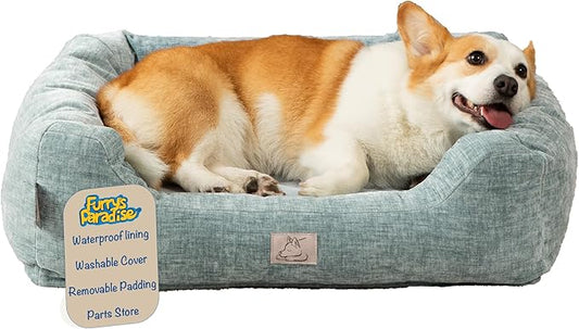 Furry's Paradise Foam Cuddler Pet Bed with Waterproof Liners, Reversible Cushion, Washable Cover, Recycled Fibers and Non-Slip Bottom. (Shallow Seas, Orthopedic Small)