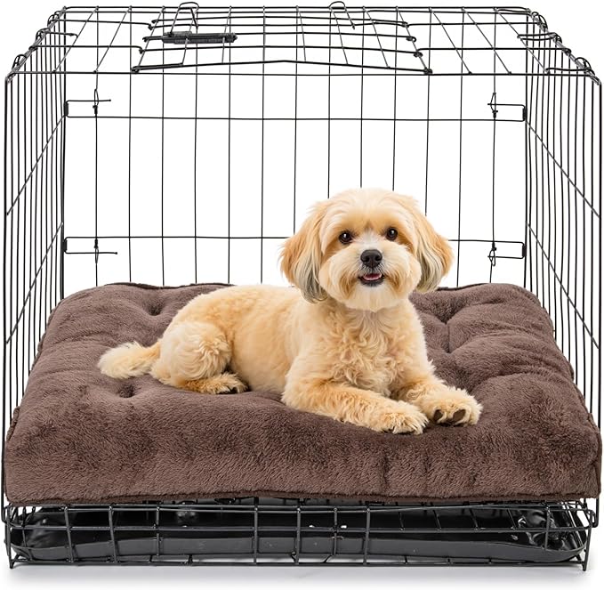 POMIU 2-Pack Washable Dog Bed, Deluxe Plush Crate Beds with Anti-Slip, Machine Washable Kennel Pad Sleeping Mat for Large, Medium and Small Dogs (2 Pack x Coffee, 23.0" L x 18.0" W x 3.0" Th)